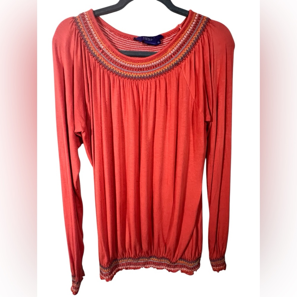 Miley Cyrus Woman’s Orange Top with Multicolored Elastic Trim